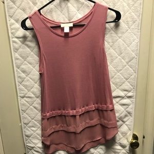 NWOT- loft pink tank top with lace ruffles